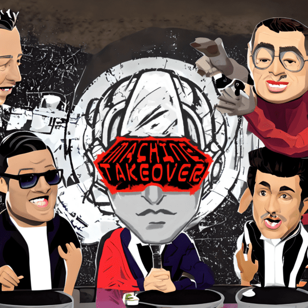 Machine Takeover logo surrounded by talkshow bros